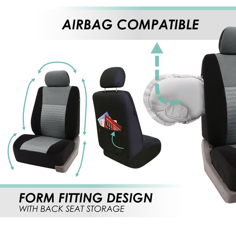 FH Group Car Seat Covers Trendy Elegance Three Row Car Seat Covers Set, Airbag Compatible and Split Ready, 8 Seater Covers-Universal Fit for Cars, Trucks & SUVs Gray/Black - Image 5